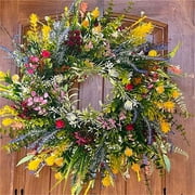 TERGAYEE Wreaths for Front Door,Spring Wreath On The Outdoor Front Door Welcomes Summer Flowers, Weather Proof Green Year-Round Wreath,Home,Rural Outdoor Interior Decoration